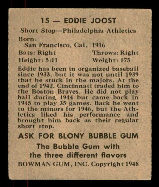 1948 Bowman Baseball #015 Eddie Joost A's EX 556115