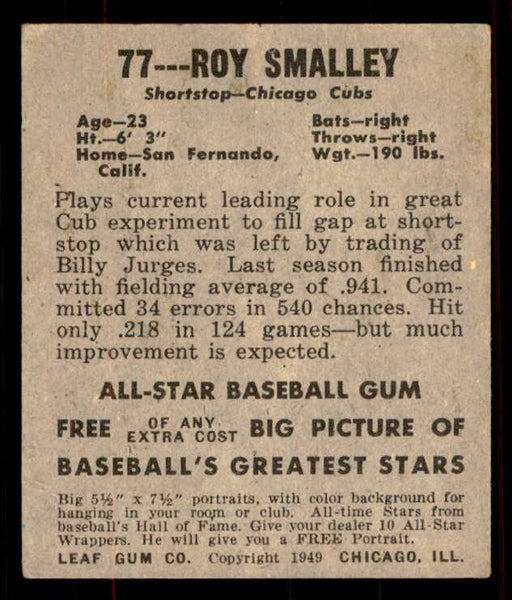 1948 Leaf Baseball #077 Roy Smalley Cubs EX 556147