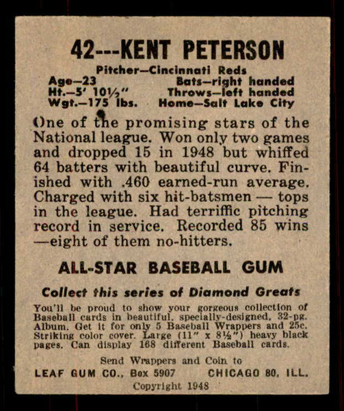 1948 Leaf Baseball #042 Kent Peterson Reds VG-EX 556149