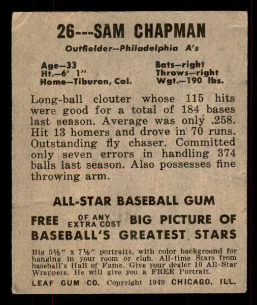 1948 Leaf Baseball #026 Sam Chapman A's VG-EX 556155