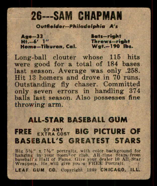 1948 Leaf Baseball #026 Sam Chapman A's VG-EX 556156