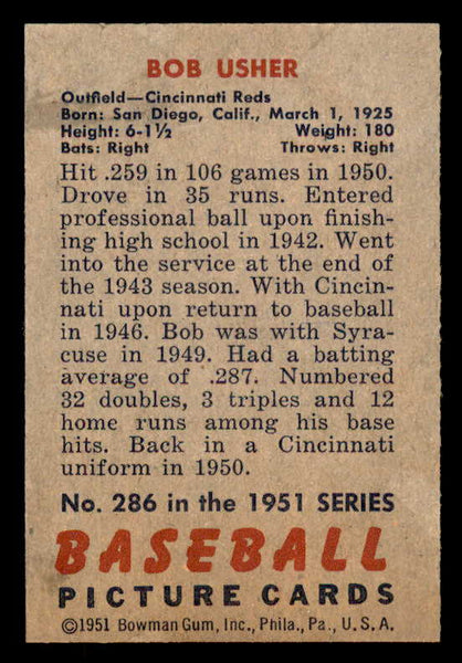 1951 Bowman Baseball #286 Bob Usher Reds EX-MT 556201