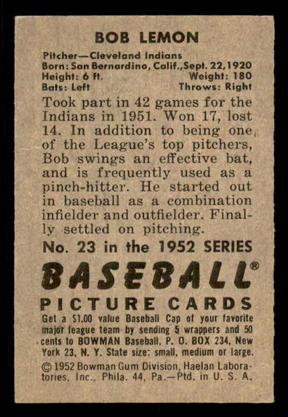1952 Bowman Baseball #023 Bob Lemon Indians EX-MT 556266