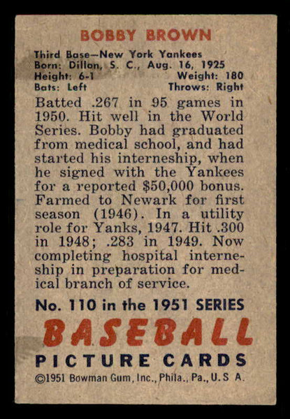 1951 Bowman Baseball #110 Bobby Brown Yankees EX-MT 556274