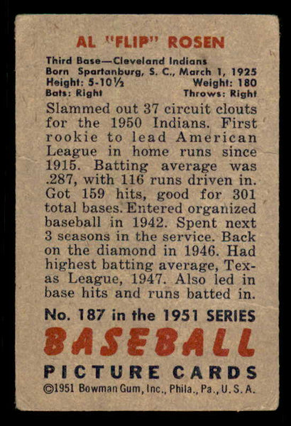 1951 Bowman Baseball #187 Al Rosen Indians GD-VG 556278