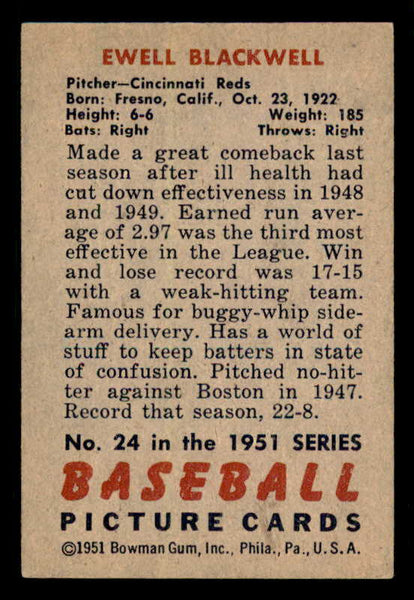 1951 Bowman Baseball #024 Ewell Blackwell Reds EX+/EX-MT 556279