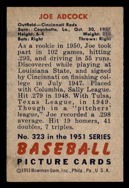 1951 Bowman Baseball #323 Joe Adcock Reds EX-MT 556282