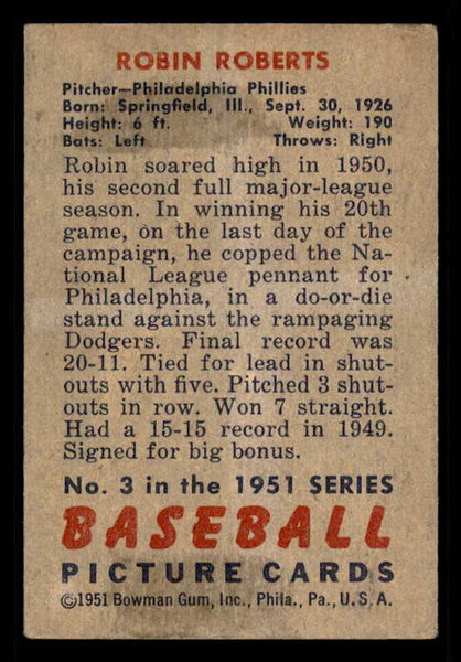 1951 Bowman Baseball #003 Robin Roberts Phillies VG-EX 556287