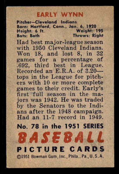 1951 Bowman Baseball #078 Early Wynn Indians EX-MT 556309