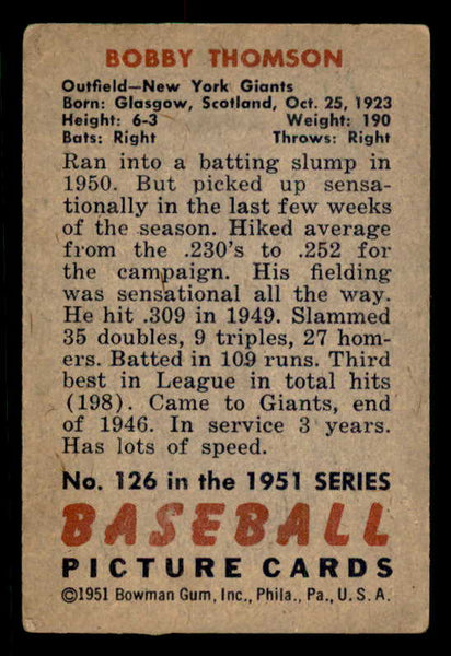 1951 Bowman Baseball #126 Bobby Thomson Giants Good 556315