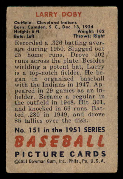 1951 Bowman Baseball #151 Larry Doby Indians VG 556318