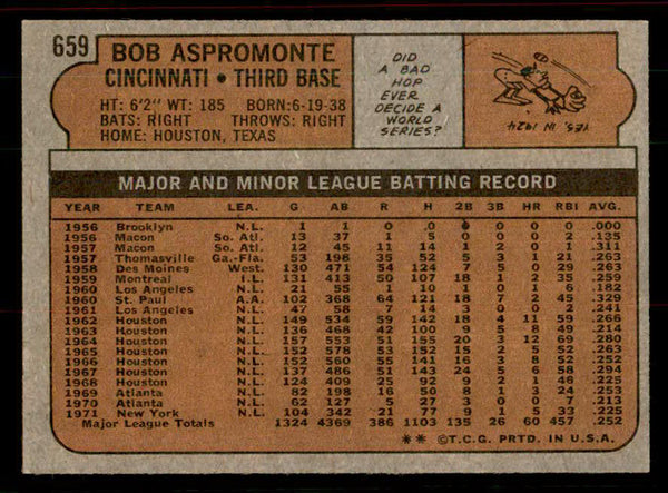 1972 Topps Baseball #659 Bob Aspromonte Reds EX-MT 556321
