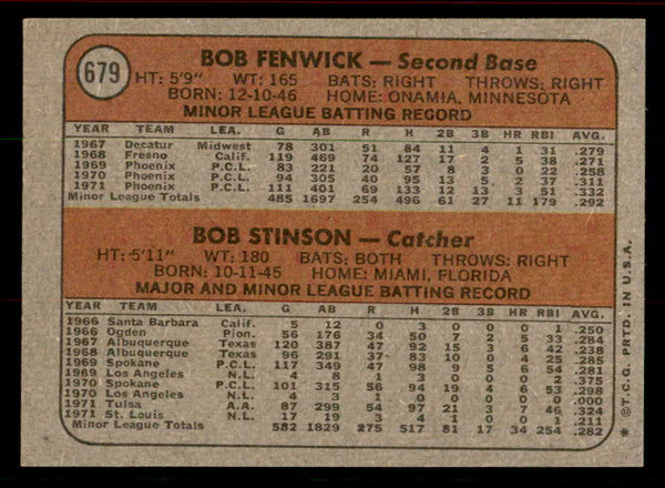 1972 Topps Baseball #679 Bob Stinson Astros EX-MT 556330