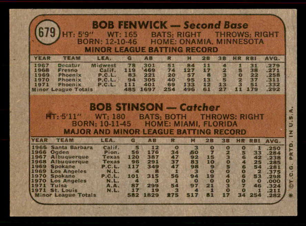 1972 Topps Baseball #679 Bob Stinson Astros EX-MT 556331