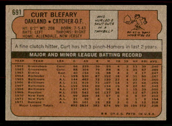 1972 Topps Baseball #691 Curt Blefary A's EX-MT 556337