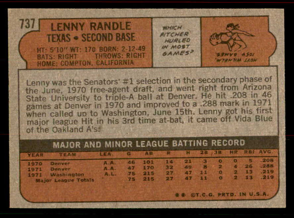 1972 Topps Baseball #737 Lenny Randle Rangers EX-MT 556366