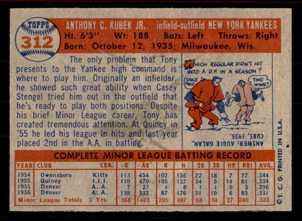 1957 Topps Baseball #312 Tony Kubek Yankees NR-MT 556393
