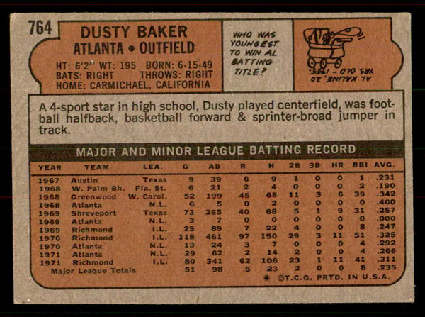 1972 Topps Baseball #764 Dusty Baker Braves VG-EX 556399