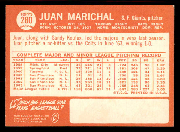1964 Topps Baseball #280 Juan Marichal Giants EX-MT 556419