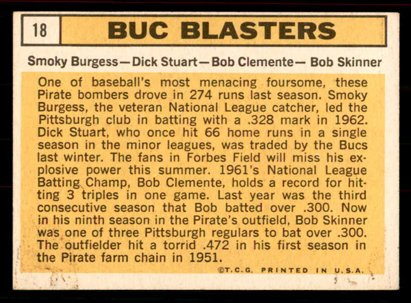 1963 Topps Baseball #018 Roberto Clemente Smoky Burgess EX+/EX-MT 556428