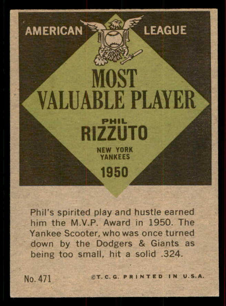 1961 Topps Baseball #471 Phil Rizzuto MVP Yankees EX+/EX-MT 556437