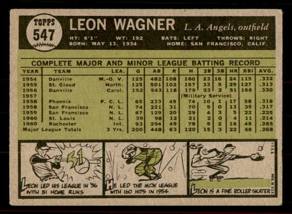 1961 Topps Baseball #547 Leon Wagner Angels VG-EX 556438