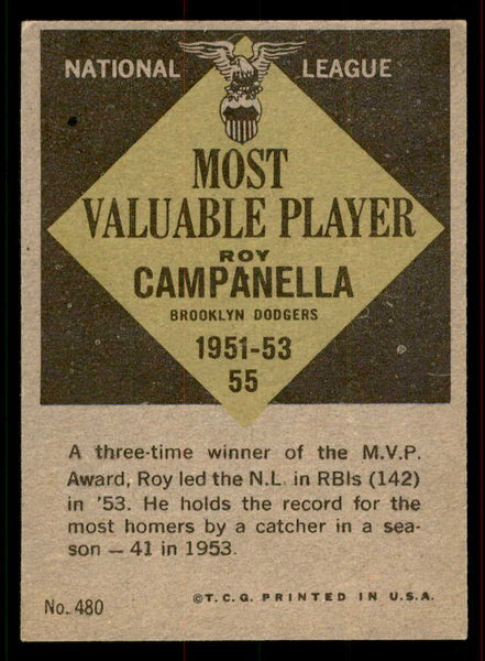 1961 Topps Baseball #480 Roy Campanella MVP Dodgers EX 556444