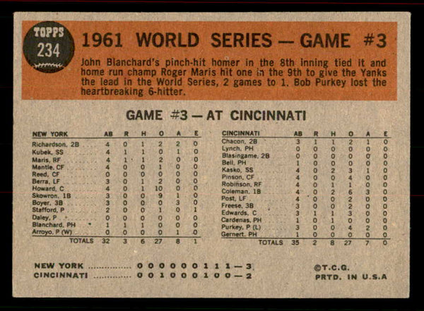 1962 Topps Baseball #234 World Series Game 3 Roger Maris EX-MT 556446