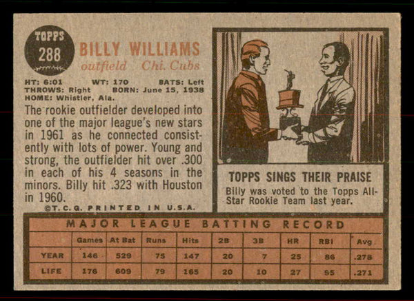 1962 Topps Baseball #288 Billy Williams Cubs EX 556449