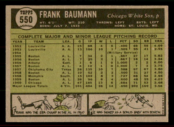 1961 Topps Baseball #550 Frank Baumann White Sox EX-MT 556452