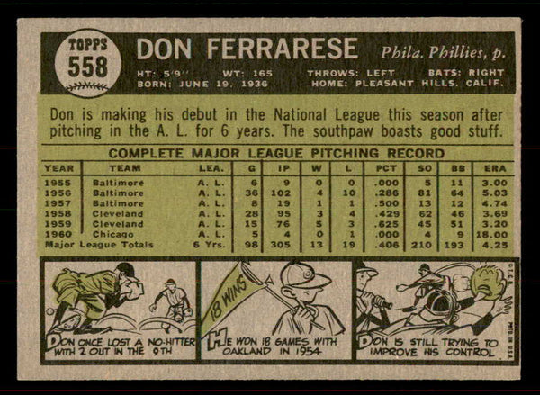 1961 Topps Baseball #558 Don Ferrarese Phillies EX-MT 556453