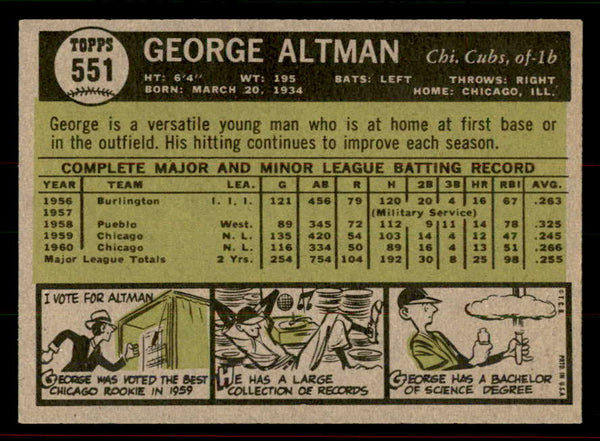1961 Topps Baseball #551 George Altman Cubs EX-MT 556454