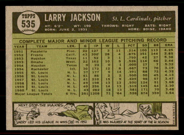 1961 Topps Baseball #535 Larry Jackson Cardinals EX-MT 556461