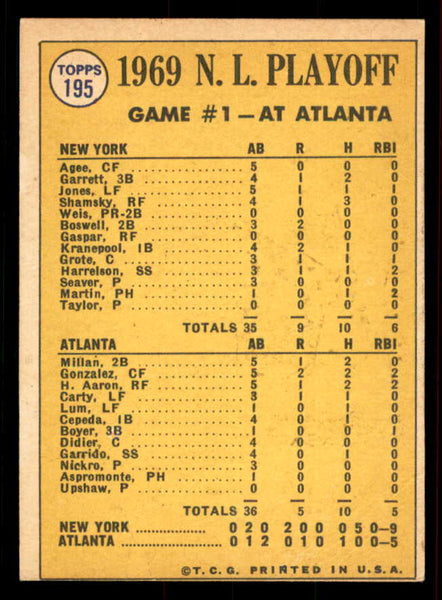 1970 Topps Baseball #195 N.L. Play Offs Game 1 Tom Seaver VG 556464