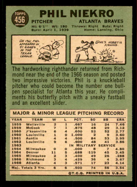 1967 Topps Baseball #456 Phil Niekro Braves EX 556472