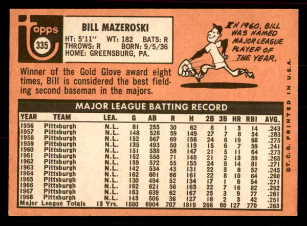 1969 Topps Baseball #335 Bill Mazeroski Pirates EX-MT 556473