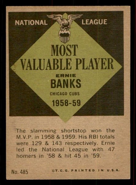 1961 Topps Baseball #485 Ernie Banks MVP Cubs VG-EX 556491