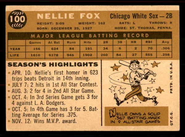 1960 Topps Baseball #100 Nellie Fox White Sox EX 556493