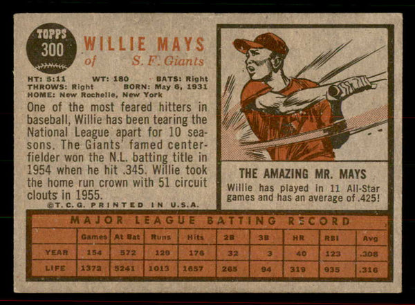 1962 Topps Baseball #300 Willie Mays Giants VG-EX/EX 556498