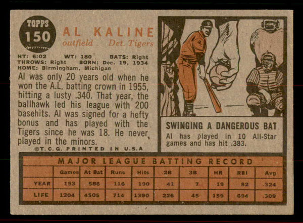 1962 Topps Baseball #150 Al Kaline Tigers NR-MT 556509