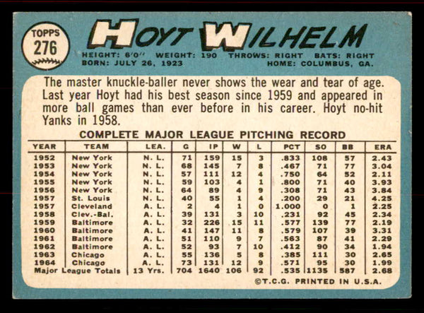 1965 Topps Baseball #276 Hoyt Wilhelm White Sox VG-EX 556520