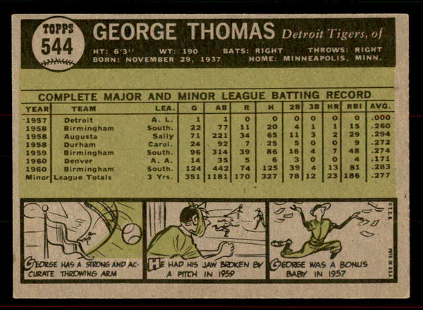 1961 Topps Baseball #544 George Thomas Tigers EX+/EX-MT 556543