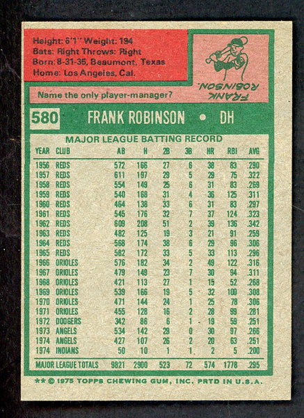 1975 Topps Baseball #580 Frank Robinson Indians EX-MT 556556