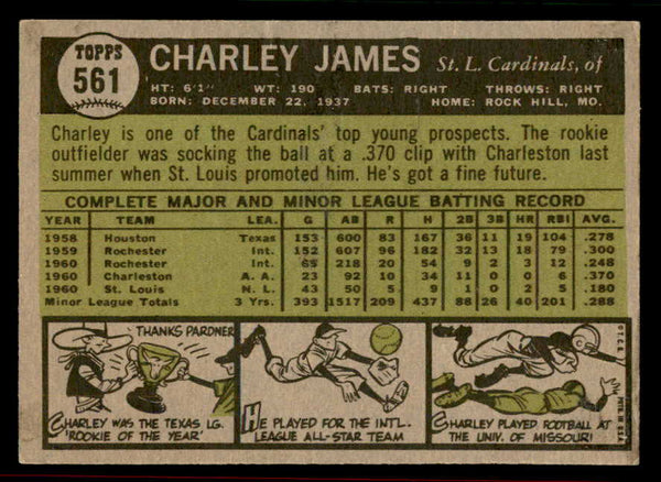 1961 Topps Baseball #561 Charley James Cardinals NR-MT 556571