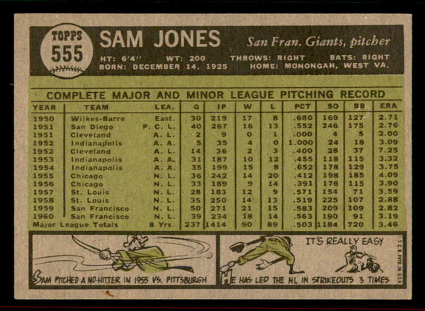 1961 Topps Baseball #555 Sam Jones Giants NR-MT 556572