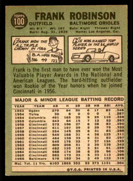 1967 Topps Baseball #100 Frank Robinson Orioles EX-MT 556584