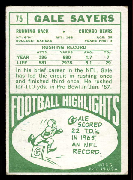 1968 Topps Football #075 Gale Sayers Bears VG 556590