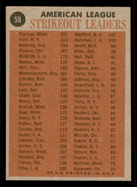 1962 Topps Baseball #059 A.L. Strike Out Leaders Whitey Ford EX-MT 556599