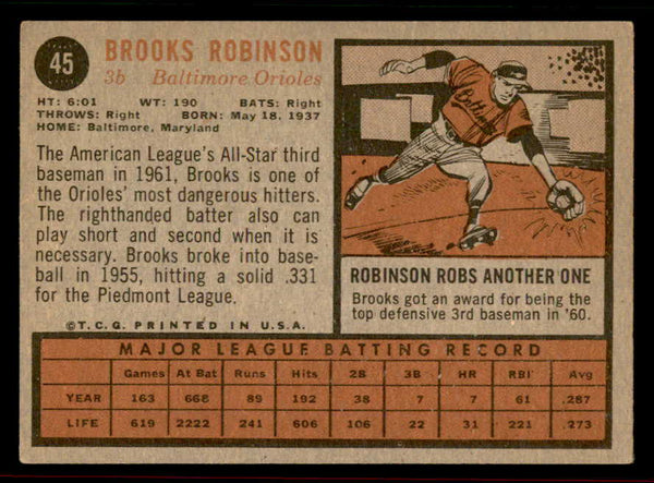 1962 Topps Baseball #045 Brooks Robinson Orioles EX-MT 556604