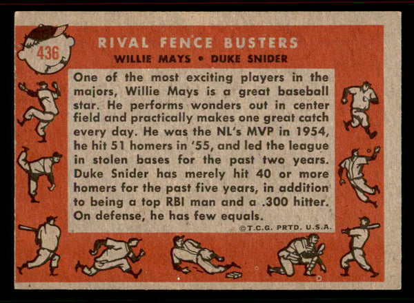 1958 Topps Baseball #436 Willie Mays Duke Snider VG-EX 556621
